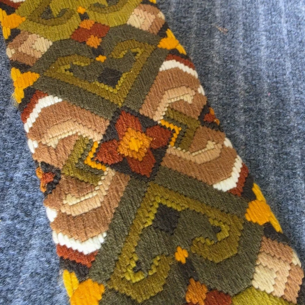 Vintage Norwegian Tapestry Bell Pull Cast Hardware Scandinavian Hand Made 5 x 30
